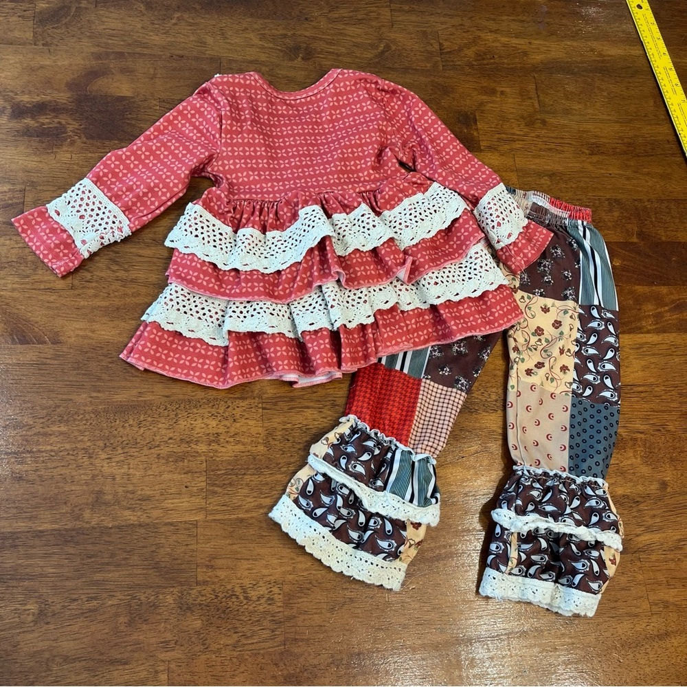 Girls' Pink Ruffle Crochet Patchwork Matching Set - Picture 6 of 6